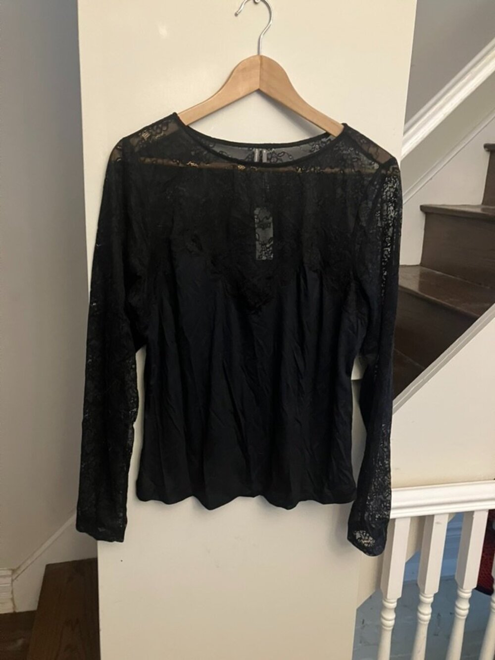 Anthropologie Black Top with Lace Inset NWT